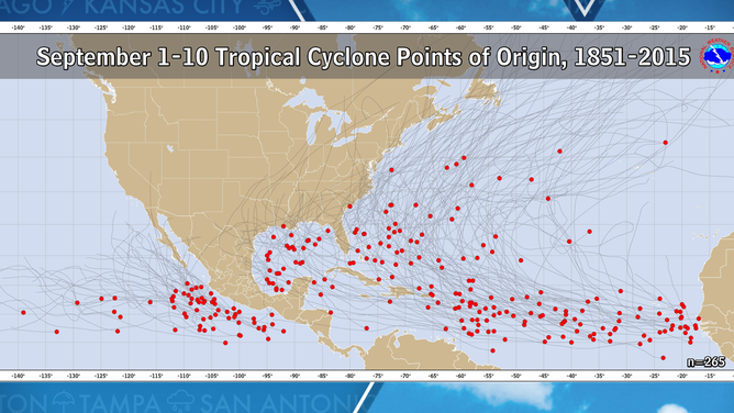 Tropical cyclone points of origin