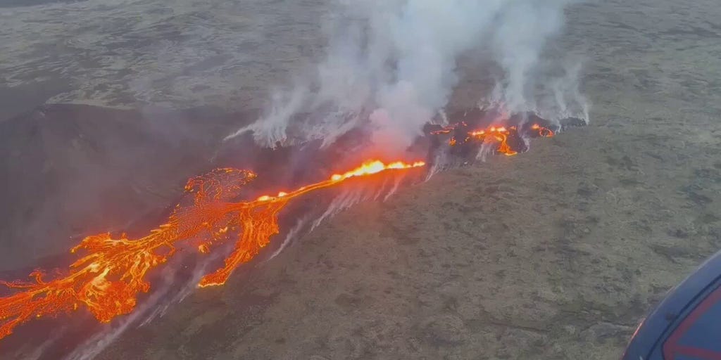 Lava overflowing from Icelandic volcano eruption prompts warnings to ...