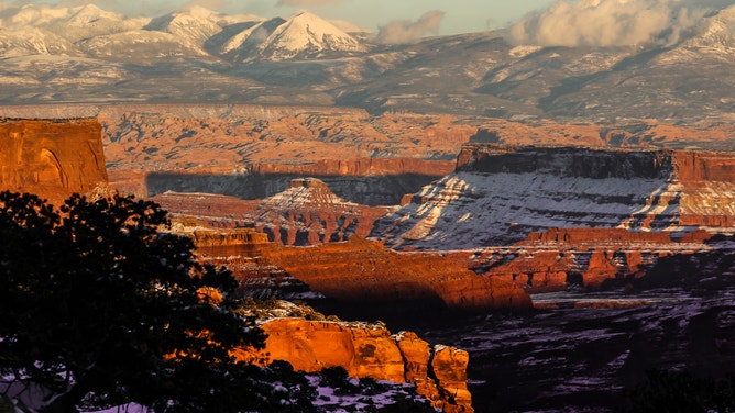 A winter sunset at Island in The Sky in Canyonlands National Park, Utah.