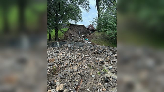 Images of flooding damage at the U.S. Military Academy at West Point, New York caused by flash flooding on Sunday, July 9, 2023.