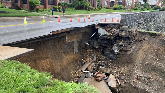Images of flooding damage at the U.S. Military Academy at West Point, New York caused by flash flooding on Sunday, July 9, 2023.