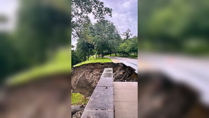Images of flooding damage at the U.S. Military Academy at West Point, New York caused by flash flooding on Sunday, July 9, 2023.