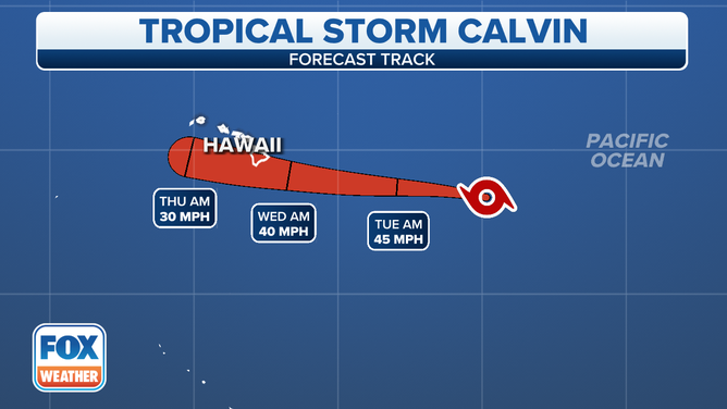 The forecast cone for Calvin in the Central Pacific.