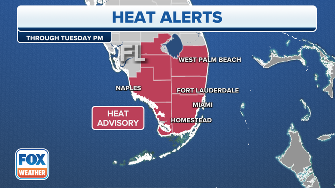 Florida heat advisories through Tuesday night.