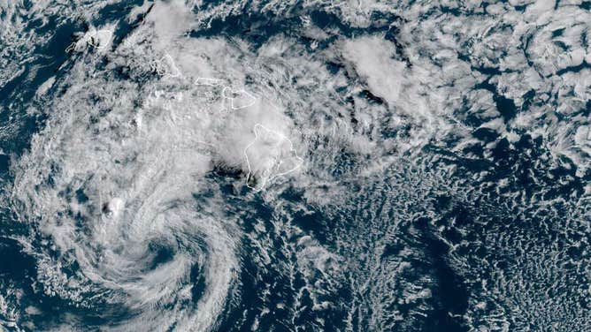 Tropical Storm Calvin as seen from NOAA's GOES West satellite on July 19, 2023.