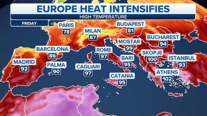 Friday high temperatures across Europe.