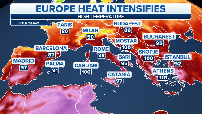 Thursday high temperatures across Europe.