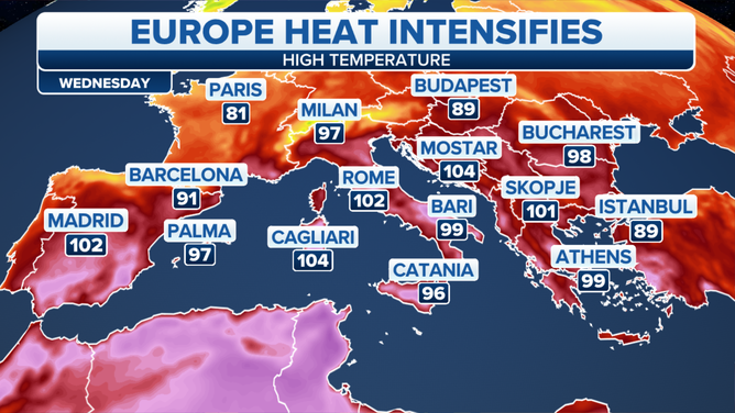 Wednesday high temperatures across Europe.