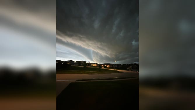 A shelf cloud is seen moving over West Omaha, Nebraska, on Wednesday, July 12, 2023.