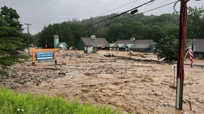 A photo showing devastating flooding near the Okemo Ski Resort in Ludlow, Vermont, on Monday, July 10, 2023.