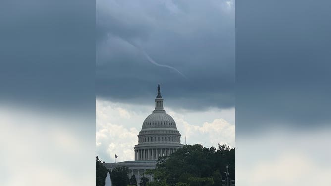 Funnel, not a tornado, over Washington, D.C. on July 25, 2023.