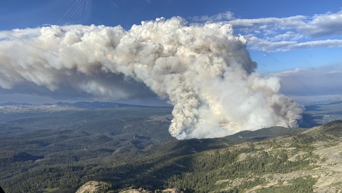 An aerial view of Young Creek wildfire in British Columbia, Canada on July 16, 2023.
