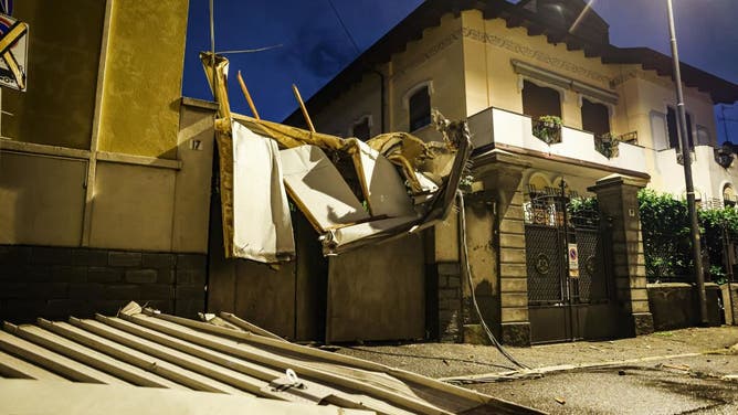 A general view of storm damage and fallen trees on July 25, 2023 in Monza, Italy.