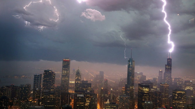Lightning strikes the Willis Tower (formerly Sears Tower) in downtown Chicago on June 12, 2013.