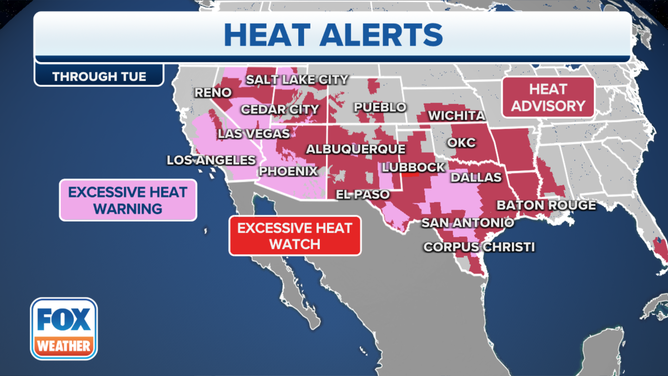 U.S. heat alerts in effect through Tuesday night.