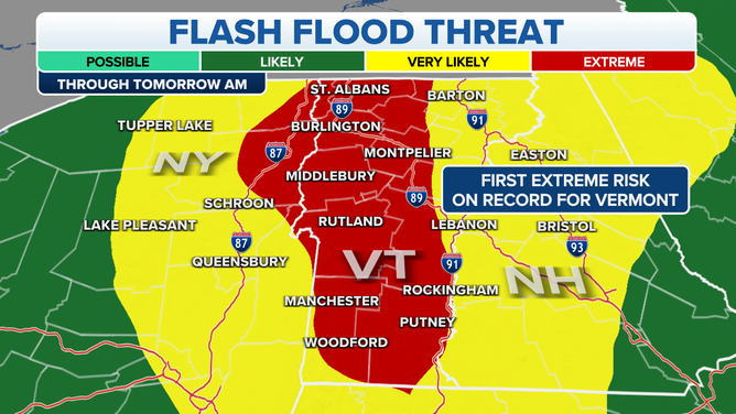 High risk of flash flooding in Vermont