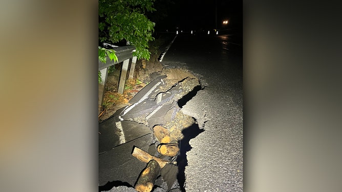 Flooding damaged roads throughout the Washington Crossing area of Upper Makefield Township in Bucks County, Pennsylvania, on Saturday, July 15, 2023.