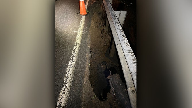 Flooding damaged roads throughout the Washington Crossing area of Upper Makefield Township in Bucks County, Pennsylvania, on Saturday, July 15, 2023.