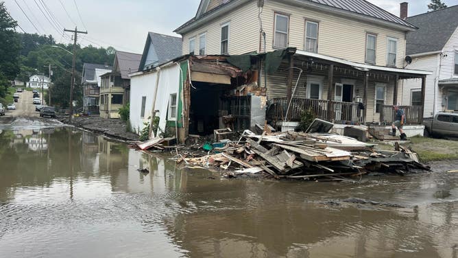 Damage from flooding is seen in Barre, Vermont, on July 13, 2023.