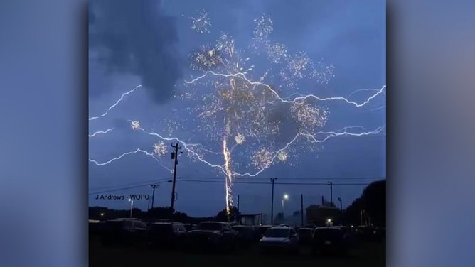 Lightning and fireworks could be seen in Lobelville, Tennessee, on Tuesday evening, July 4, 2023.