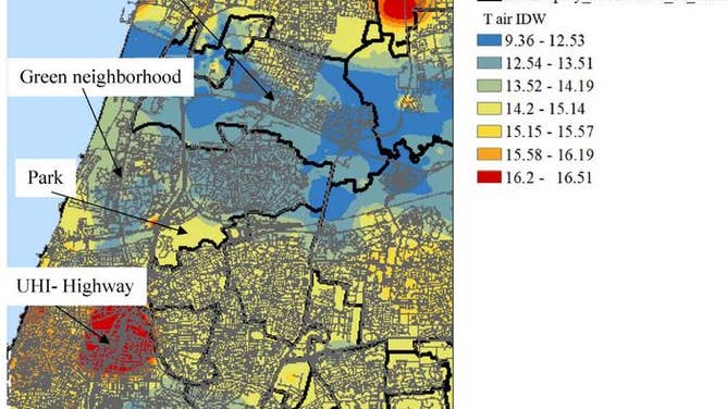 IDW interpolation map between different sampled locations during the winter. ( Image: Tel Aviv University)