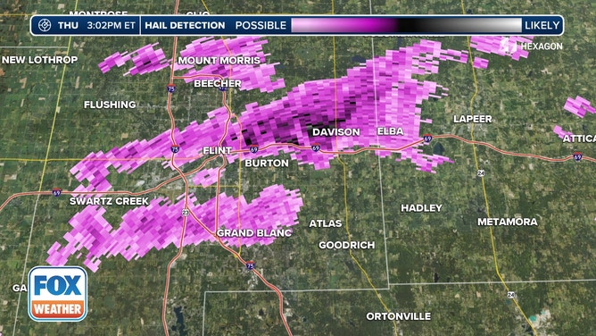 Doppler radar hail detection over Michigan on Thursday