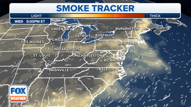 A look at where wildfire smoke will be located on Wednesday, July 19, 2023.