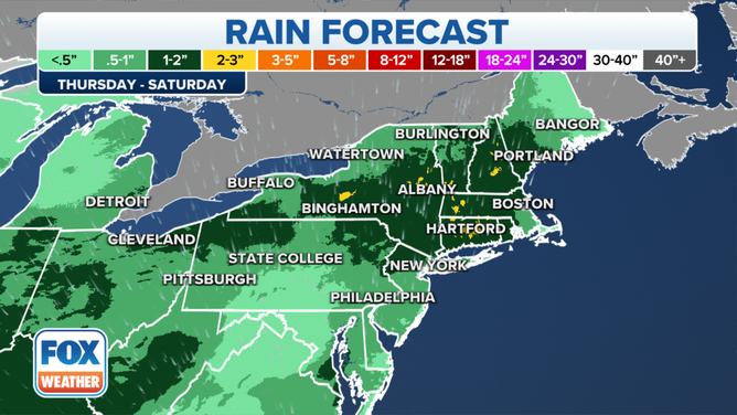 The forecast rain totals between Thursday, July 13 through Saturday, July 15.