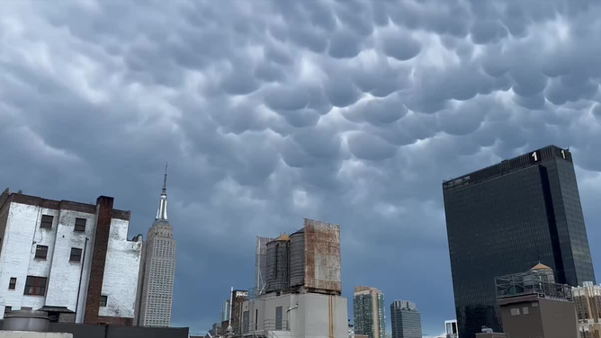 The mammatus clouds, identified by their trademark bumps, were captured on video by FOX Weather meterologist Stephen Morgan.