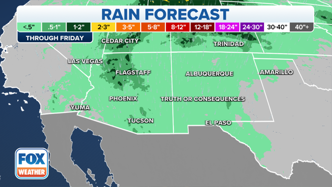 Southwest rain forecast through Friday.