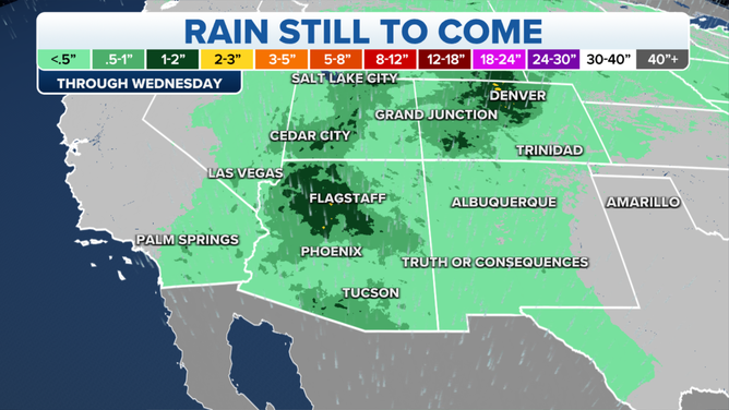 Southwest rain forecast through Wednesday.