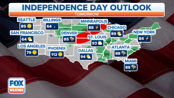 Weather forecast for Tuesday, July 4, 2023.