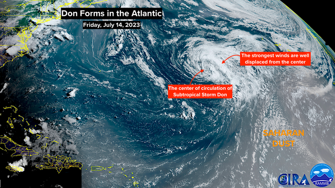 Subtropical storm Don seen on satellite image.