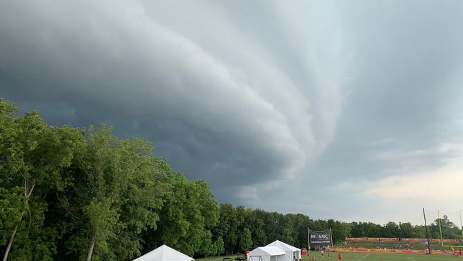 Shelf cloud over the Kansas City Chiefs training camp in St. Joseph, Missouri. July 25, 2023.