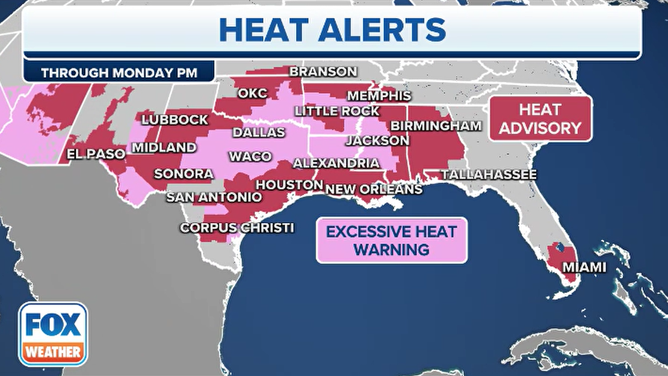 Heat alerts across the southern US