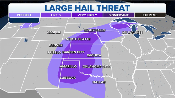 Large hail threat for Monday