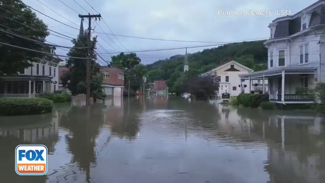 Daylight drone video shows catastrophic flooding submerging downtown Montpelier, Vermont