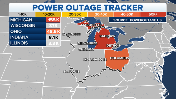 Great Lakes power outages from severe storms