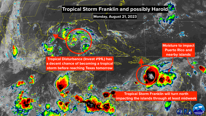 Information on Tropical Storm Franklin and possibly Tropical Storm Harold.
