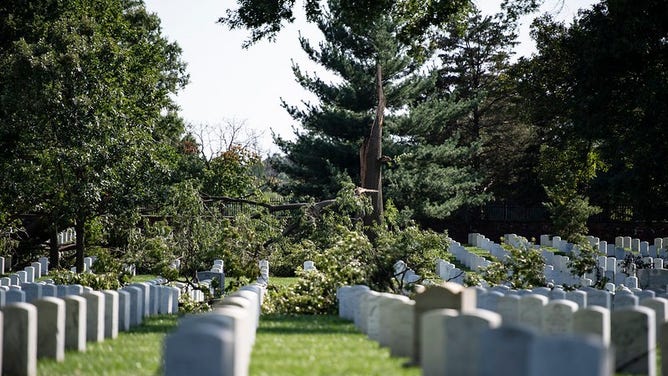 Storm damage in Arlington National Cemetery.