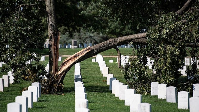 Storm damage in Arlington National Cemetery.
