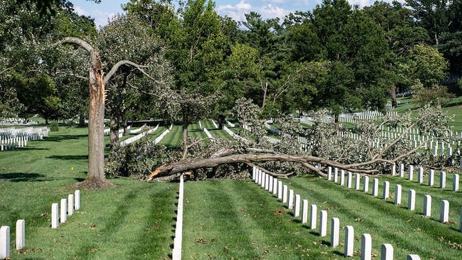Storm damage in Arlington National Cemetery.