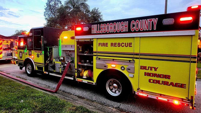 Firefighters respond to fire cause by lightning strike.