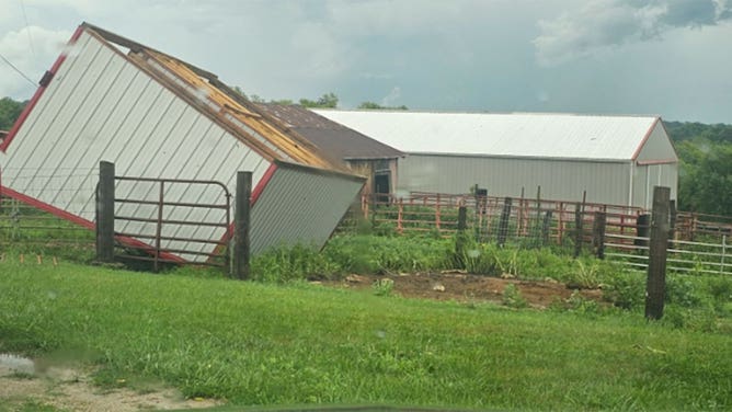 Thunderstorms caused damage near Richmond, Missouri, on Aug. 4, 2023.