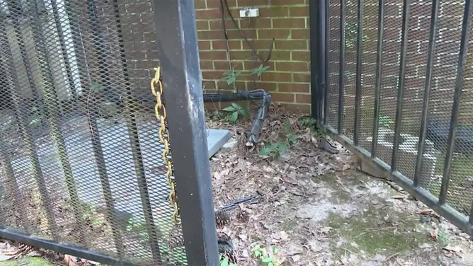 A photo showing the location where an air conditioning unit was stolen from an Atlanta church.