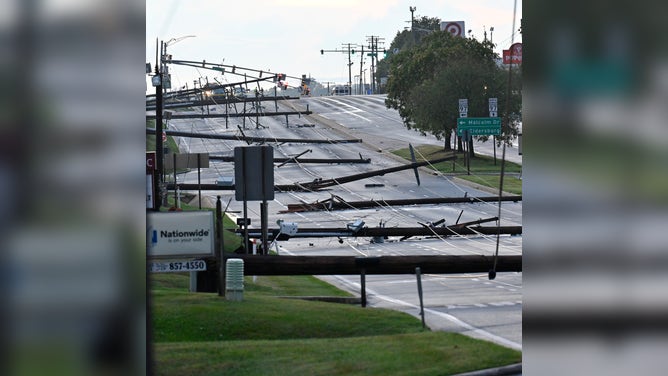 Powerful thunderstorms brought down several utility poles in Westminster, Maryland, on Monday, August 7, 2023.