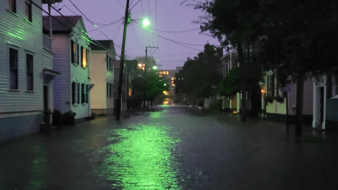 Flooded streets of downtown Charleston.