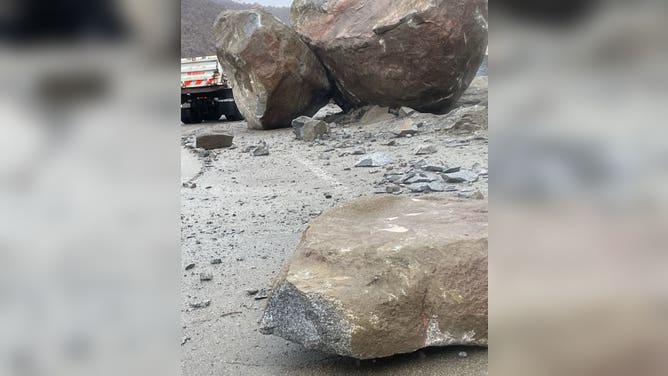 California Department of Transportation crews addressing a rockslide on SR-98 near Calexico. August 20, 2023.