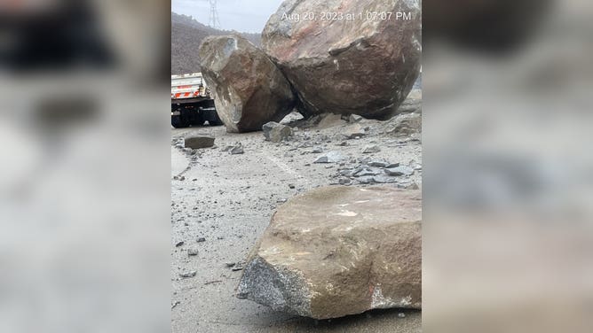 California Department of Transportation crews addressing a rockslide on SR-98 near Calexico. August 20, 2023.