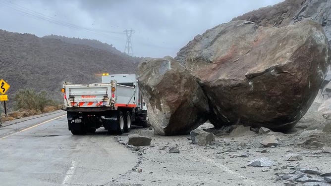 California Department of Transportation crews addressing a rockslide on SR-98 near Calexico. August 20, 2023.